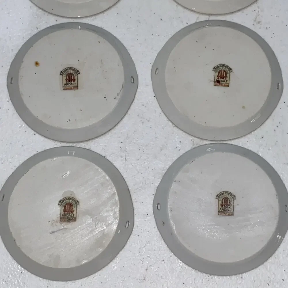 Vtg Lenwile Ardalt Hand Painted 3.5” Coasters With Caddy Occupied Japan Set Of 8